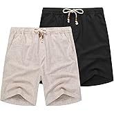 COOFANDY Men's Linen Shorts Casual Elastic Waist Drawstring Summer Beach Shorts
