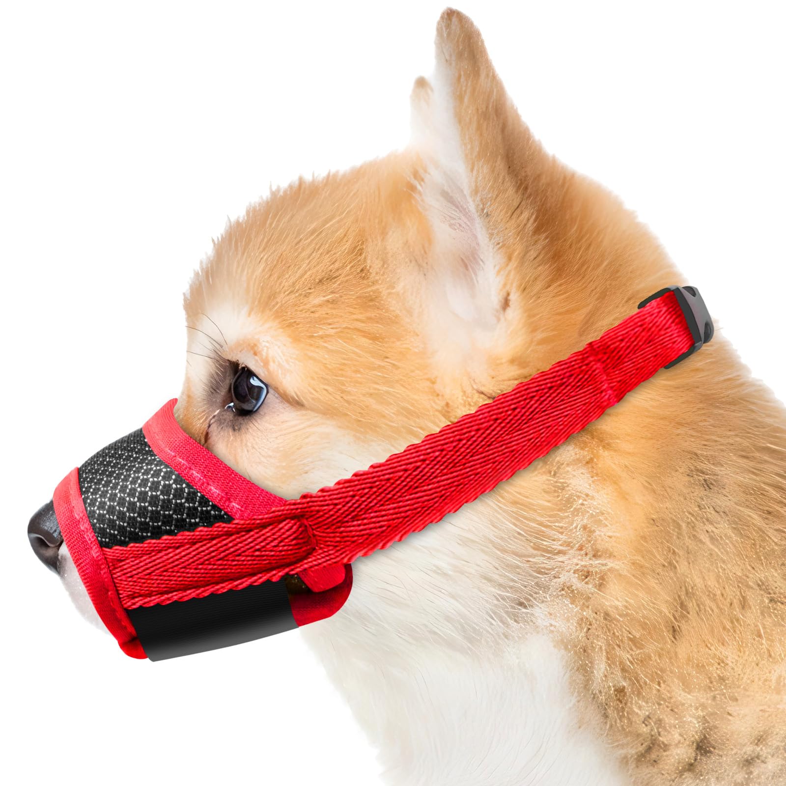 Adjustable Anti Bark Muzzle for Small Dogs - Breathable Mesh Soft Muzzle for Chihuahua (Red, XS)