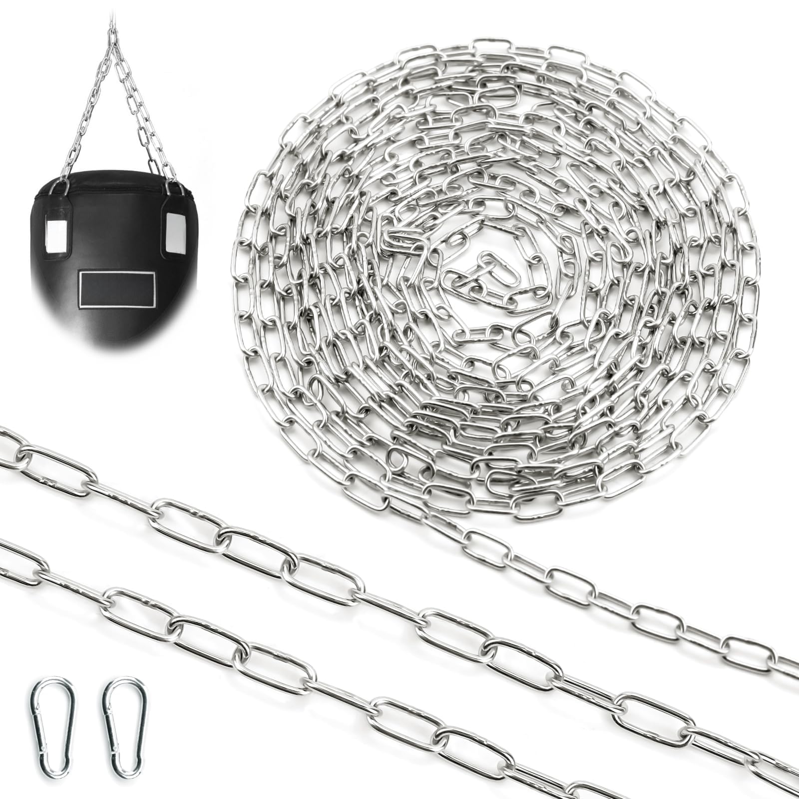 SWTYExt Heavy Duty Chain 304 Stainless Steel 1.5 MM 5 Metre Metal Links with Carabiner Thick Chain for Gate Padlock Outdoor Lifting Hanging Swing Bike Cycle Lock Pet