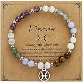 YIZHEDE Zodiac Natural Stone Bracelet – Handmade Crystal Healing Bracelet with Zodiac Charm – Adjustable Beaded Jewelry Gift for Women Men Girls