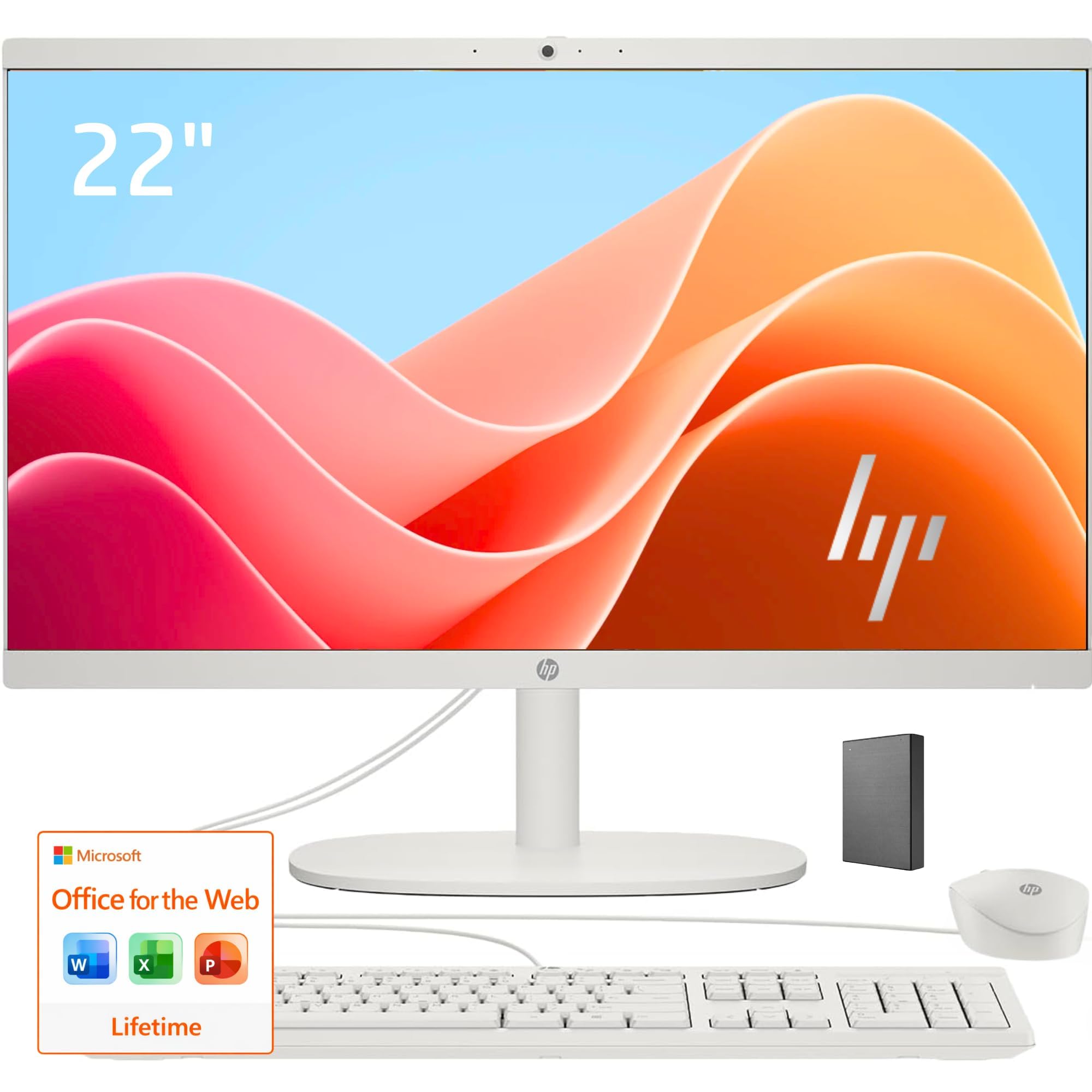 HP 22" FHD All-in-One Desktop Computer • 16GB DDR5 RAM • 512GB External and 128GB UFS Storage | The New Version for Everyday Efficency • Latest 13th Gen Intel Quad-Core • Office 365 for The Web