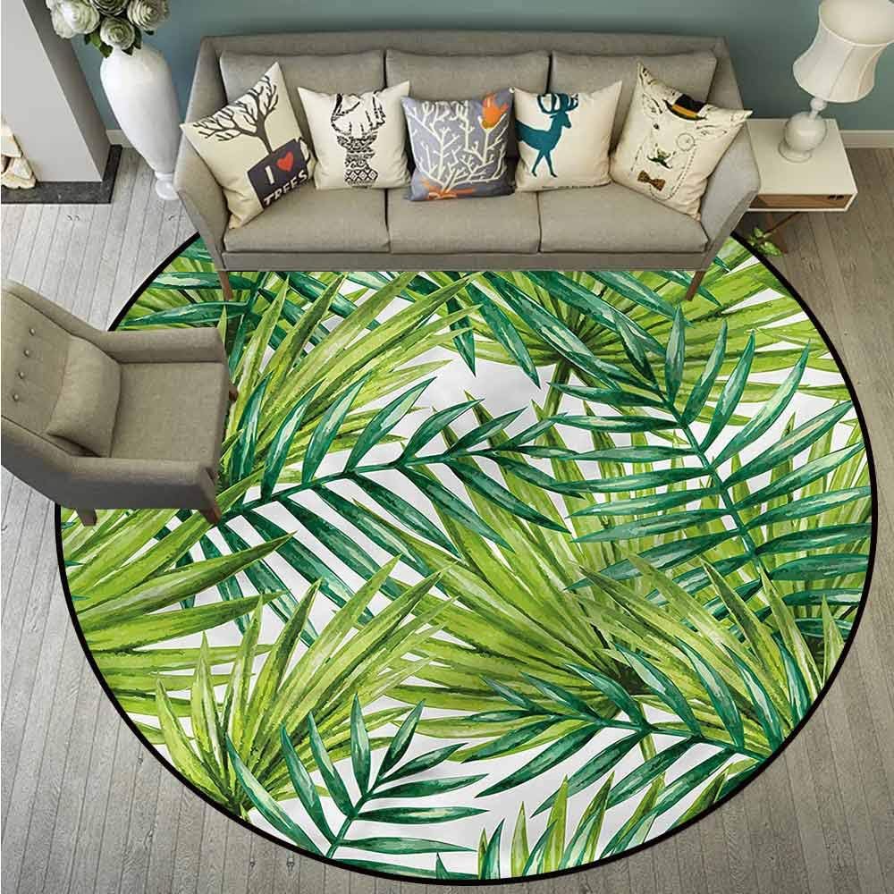 Bedroom Round Rugs,Plant,Tropical Palm Leaves,MachineWashable/NonSlip
