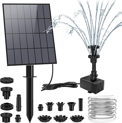 AISITIN 3.5W Solar Fountain Pump with 16 Nozzles 4.9ft Tubing Garden Pond