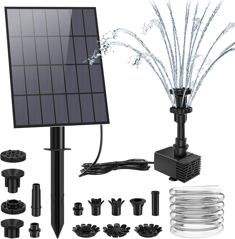 AISITIN 3.5W Solar Fountain Pump with 16 Nozzles 4.9ft Tubing Garden Pond