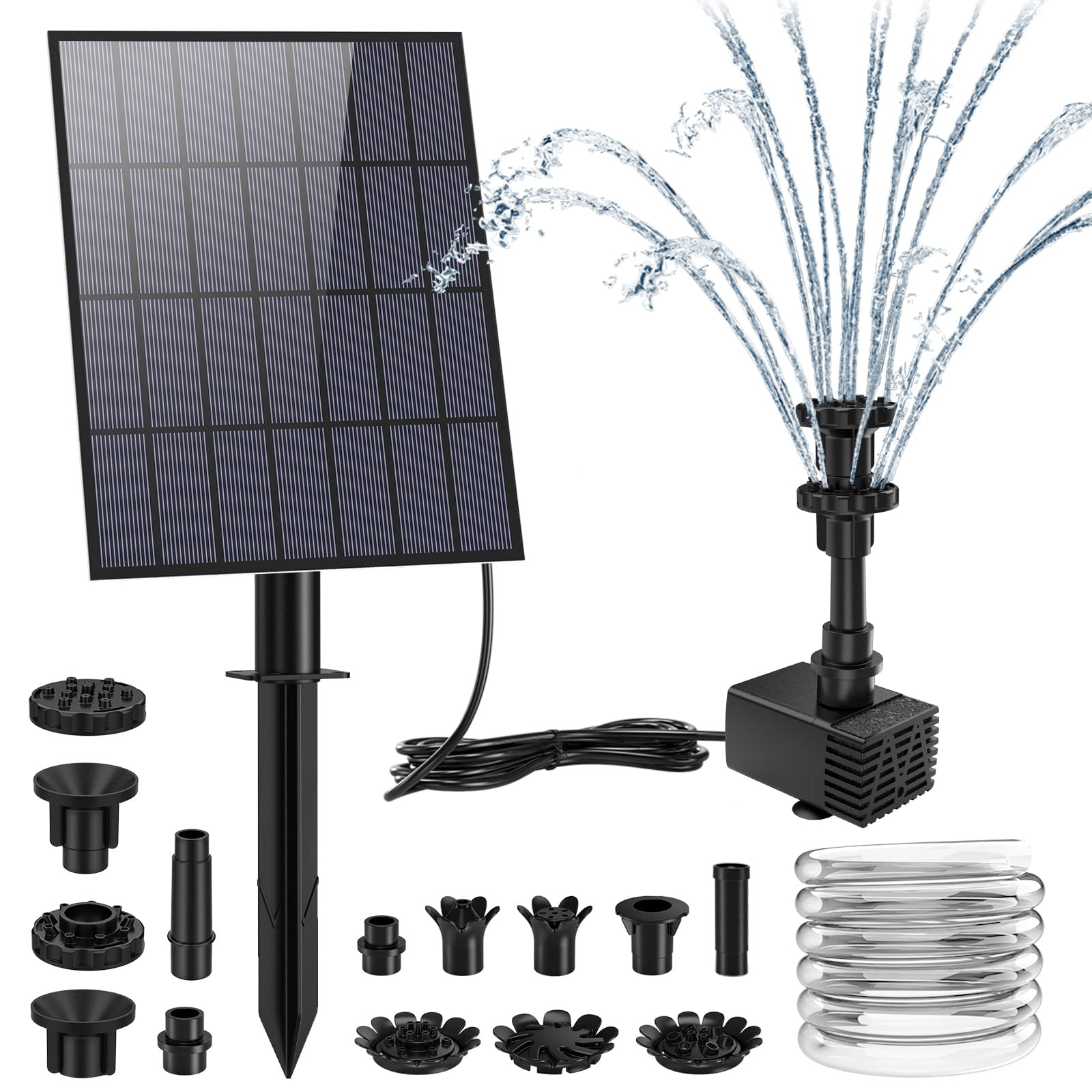 AISITIN 3.5W Solar Fountain Pump, Upgrade DIY Solar Panel Fountain with 4.9FT Water Pipe Pump with 16 Nozzles Sprays Elegant Water Feature for Bird Bath, Garden Decoration, Pets Drinking and Pond