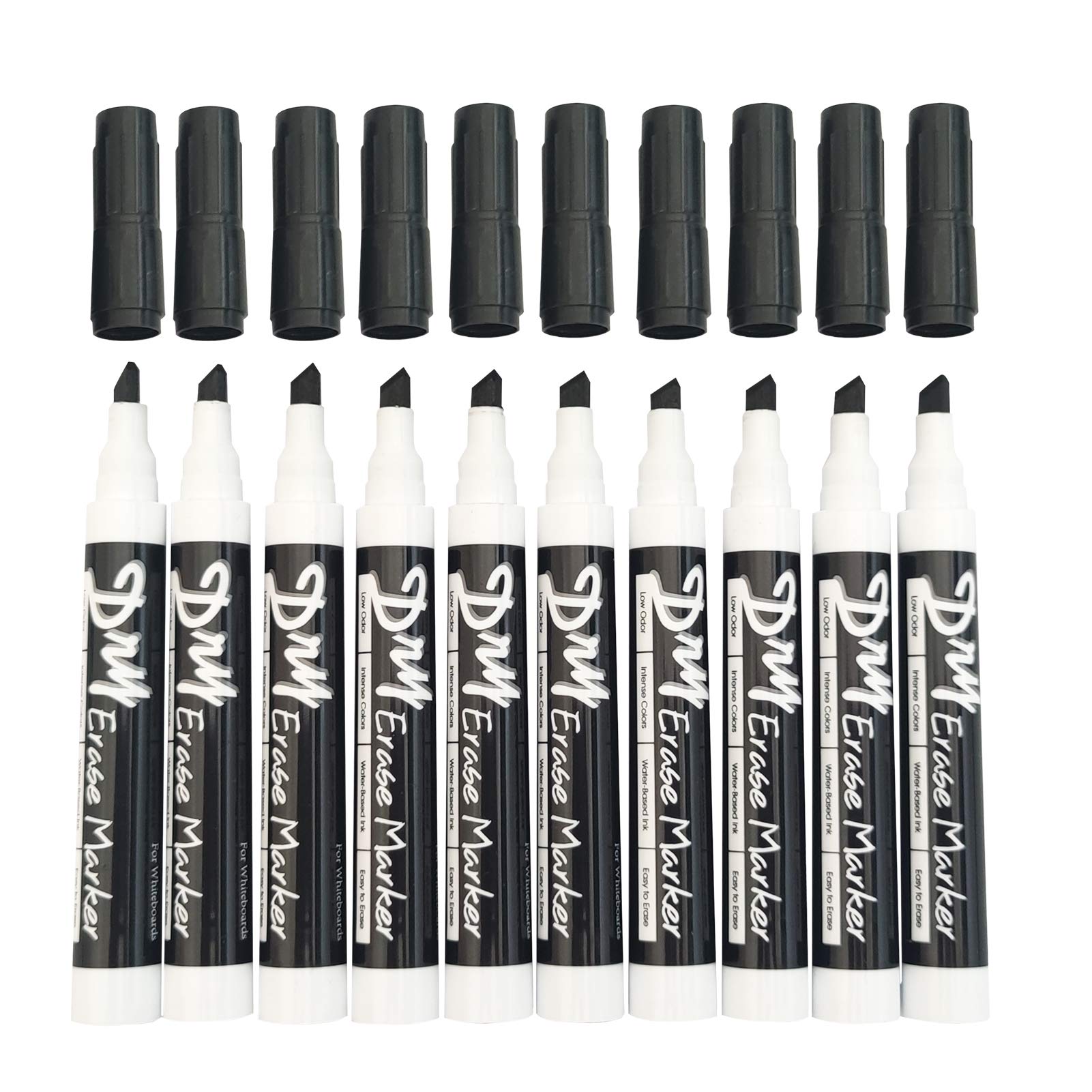 Volcanics Low Odor Chisel Tip Whiteboard Markers Dry Wipe Pens Pack of 10, Black