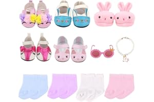 AugFrog 20 Pcs 18 inch Doll Accessories , 5 Pairs of Doll Shoes, 4 Pairs of Doll Socks, 1Pc Doll Sunglasses,1Pc Doll Necklace, Good Gift Holiday Best Gift Present for Girls, Kid