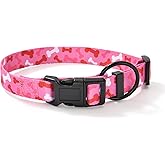 Mile High Life Nylon Puppy Dog Collar Nylon w Cute Patterns Lightweight Girl Boy Collar for Small/Medium/Large Dogs (Pink Bone, Medium Neck 13"-17")