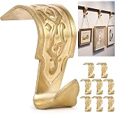 Moxweyeni 8 Pcs Thicken Picture Rail Hooks Solid Brass Vintage, Brass | Heavy Duty Decor Molding Hook for Gallery Artwork, Retro Rail Hangers Polished Lacquered Finish, Display Hanging System Photo