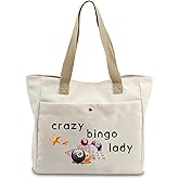 VAMSII Crazy Bingo Lady Tote Large Bingo Game Set Storage Bag Bingo Lover Gifts Bingo Player Tote Bag Bingo Shopping Bag