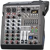 TKLBLS Audio Mixer, 4 Channel Sound Board Mixing Console with 99-Bit DSP, 7-Band Eq Output, Digital MP3 Computer Input, Profe