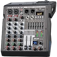 TKLBLS Audio Mixer, 4 Channel Sound Board Mixing Console with 99-Bit DSP, 7-Band Eq Output, Digital MP3 Computer Input, Profe