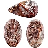 OdrillionGems Crazy Lace Agate Stone, Natural Loose Gemstones and Cabochon Lot, DIY Jewelry Making Gemstones, Energy Chakra Healing Crystals, Multi-Colour Cabochons, Pack of 3 (Large)