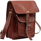 RAJERIYA 11" Brown Small Leather Messenger Bag Shoulder Bag Cross Body Vintage Messenger Bag For Women & Men Satchel Man Purse Compatible With Ipad & Tablet