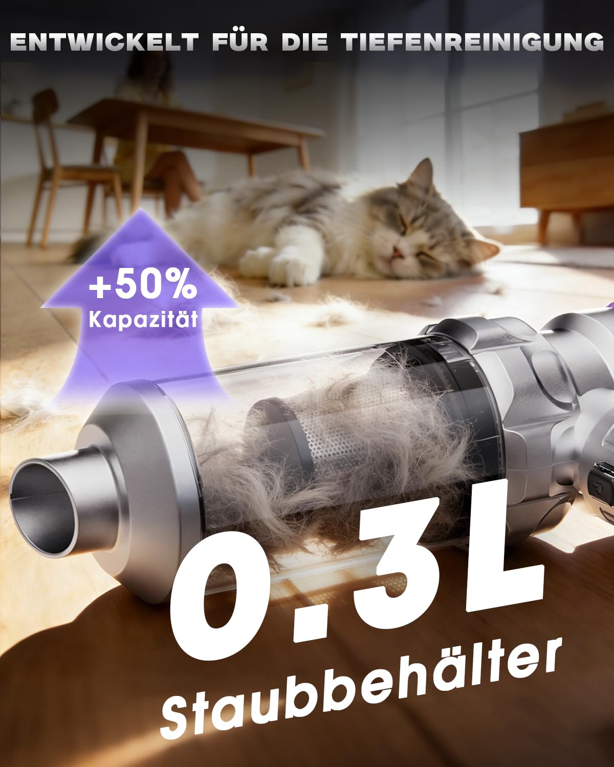 Ortiny Handstaubsauger Akku, 28000PA Autostaubsauger Kabellos, Bürstenloser Motor, Großer Staubbehälter mit EIN-Knopf-Entleerung, 4 in 1 Mini Staubsauger mit Schlauch für Auto, Tierhaare, PC, Haus 3