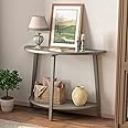 COSIEST 2-Tier Glass Console Table, Semi-Circular MDF Entryway Table with Storage Shelf, Modern Wood Sofa Side Table for Bedroom Living Room Hallway, Antique Silver