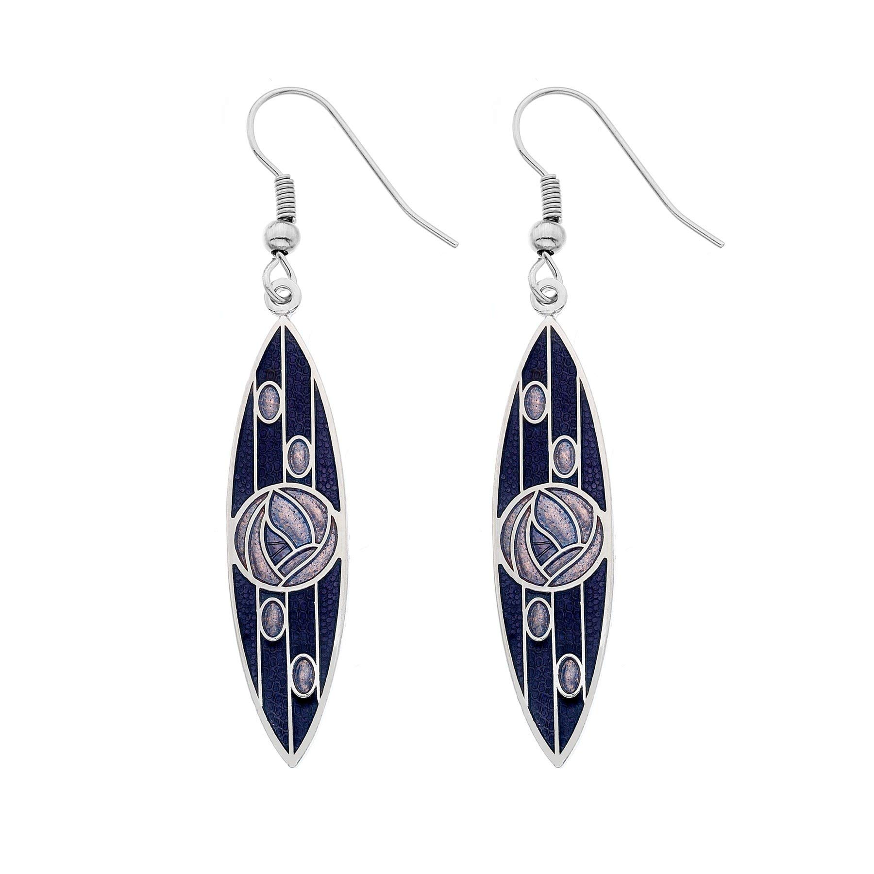 Rennie Mackintosh Inspired Rose and Lines 38mm Hook Earrings (Purple/Lilac)
