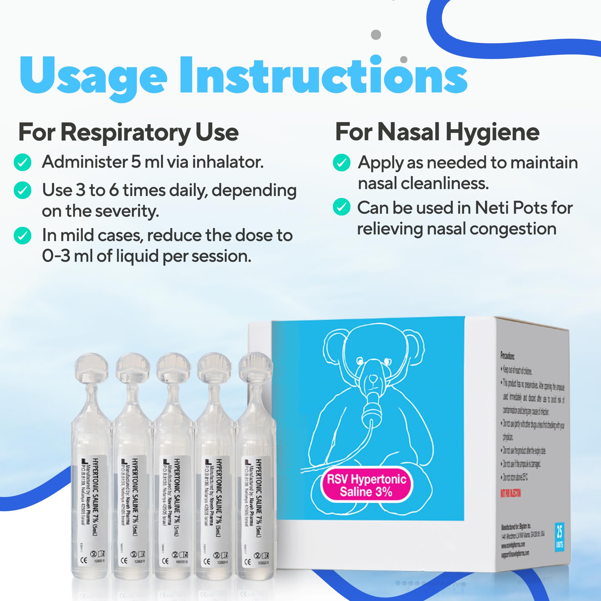 NAVEH PHARMA Saline Solution 3% 5ml Each, 25 per Box Can be used for Nasal Mosturizing and other Uses.
