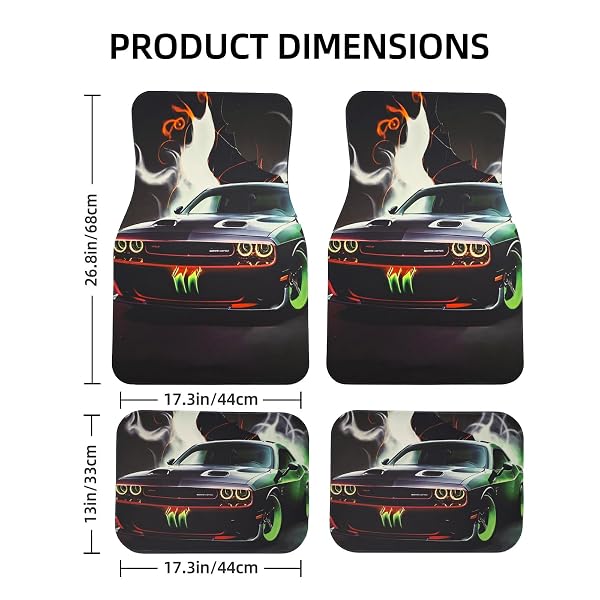 ARTISTIC FABRIC CAR FLOOR MATS-NON-SLIP RUBBER BACKING, FRONT (26.8X17.3IN) & REAR (13X17.3IN) SET-WATER ABSORBING, DURABLE AUTOMOTIVE FLOOR LINERS WITH STYLISH PATTERNS, CYBERPUNK