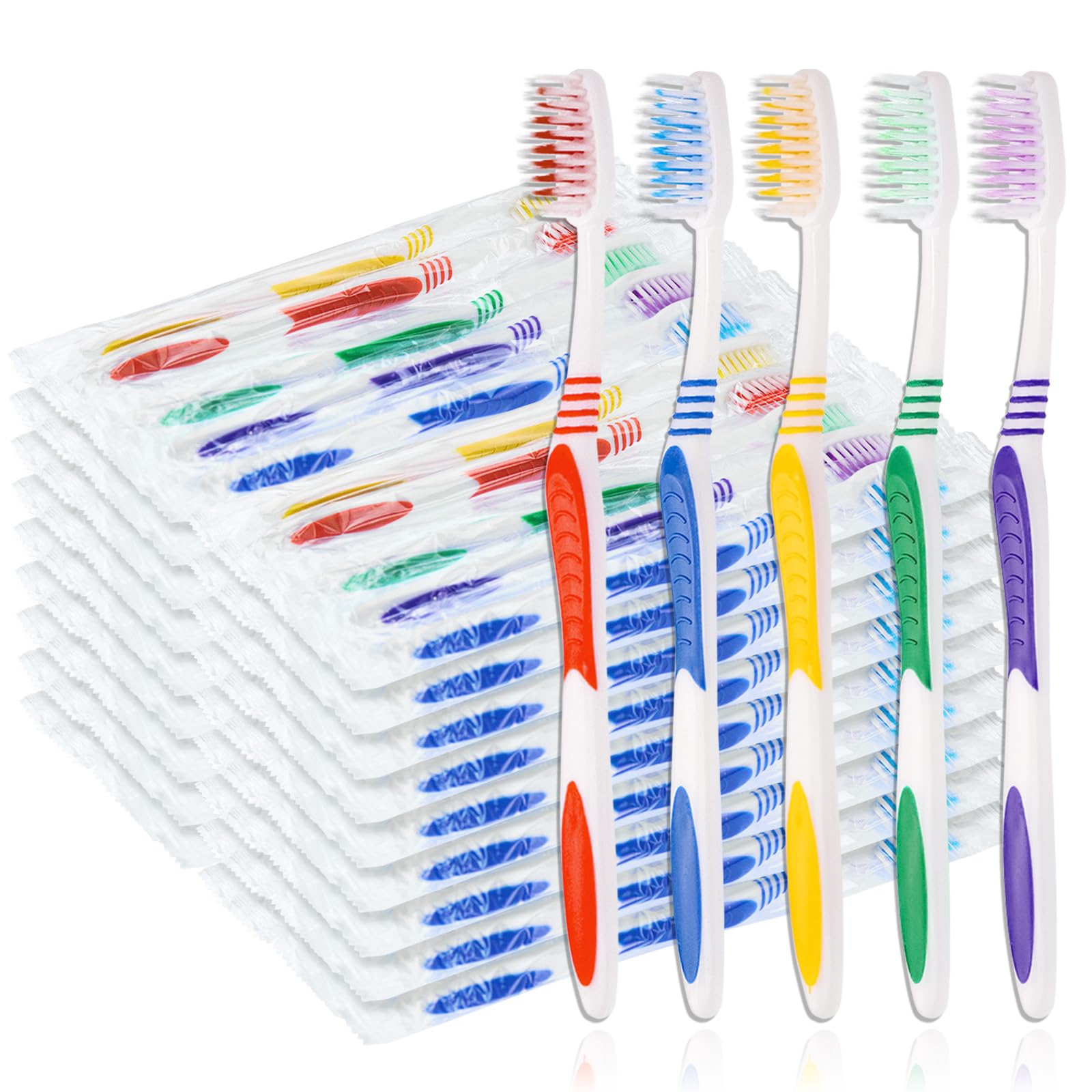 30pcs Disposable Toothbrush Bulk Individually Wrapped, Manual Disposable Travel Toothbrush Set for Adult, Medium Soft Bristles for Adults Guests Hotel (5 Colors)