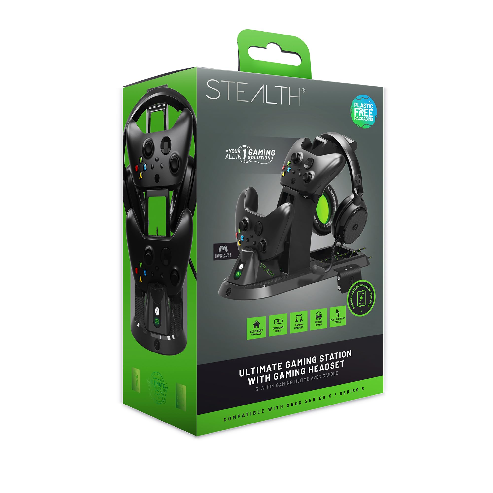 STEALTH Ultimate Gaming Station for XBOX Series X/S, with Matching Headset and Controller Stand, 2m braided USB-C Charging Cable and Rechargeable Battery Pack