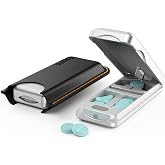 JEINAPA Aluminum Pill Splitter Cutter with Auto Centering Device, 316L Stainless Blade, Genuine Leather Case, Professional Pill Splitter for Cutting Small or Large Pills (Silver)