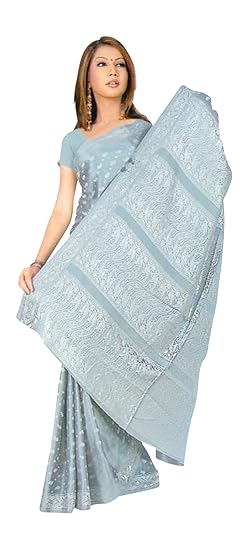 Trendofindia Bollywood Sari Kleid Silber Grau CA126