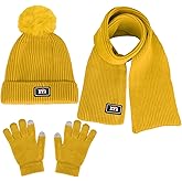 Kids Winter Beanie Hat Scarf Gloves Set for 2-7 Years Old Boys Girls Winter Knit Warm Fleece Lined Kids Hat Scarf Gloves Set