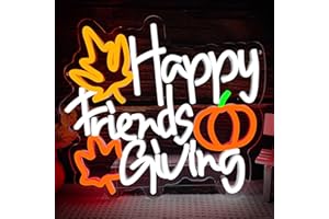 LULKOD Happy Thanksgiving Neon Sign Happy Friends Giving Neon Sign for Wall Decor Dimmable Neon Thanksgiving Sign Pumpkin Neon Light Up Sign for Bedroom Living Room Wall Decor Party Gift