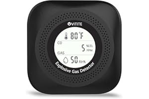VITITE 3 in 1 Natural & Propane Gas Detector, Plug in Natural Gas, Propane, Temp, Humidity and Explosive Gas Alarm; Design for Home, Apartment & RV; with LCD Screen (Black)