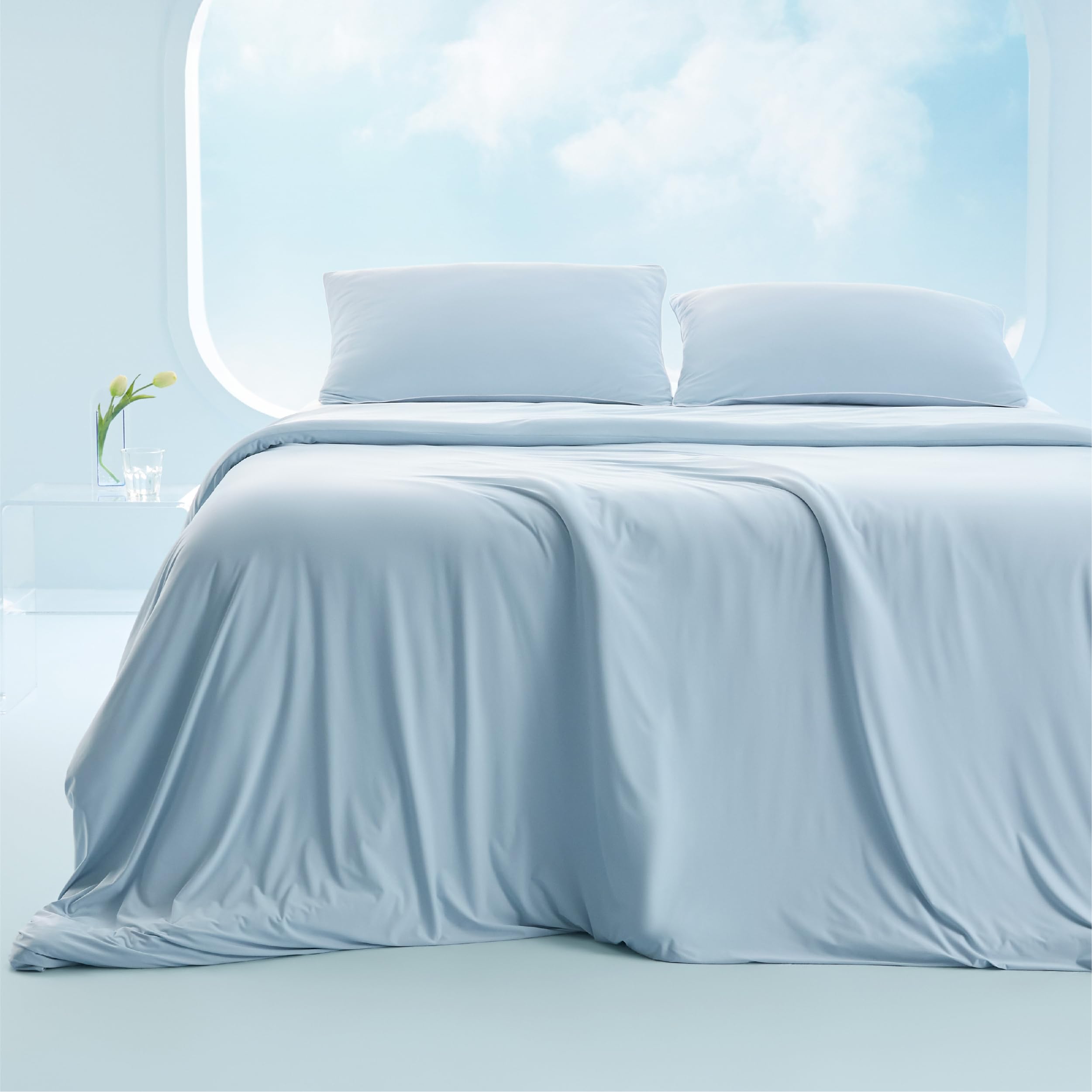 Photo 1 of Bedsure Duvet Cover Cooling Blanket for Hot Sleepers Queen Size, Soft & Breathable for Night Sweats, All-Season Lightweight GentleSoft™ Cooling Comforter Cover Set, Ice-Cool Fabric, 90x90, Blue