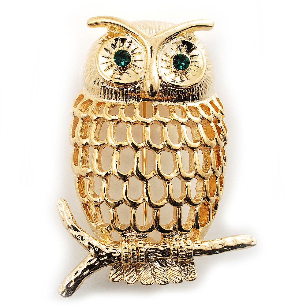 Gold-Tone Wise Filigree Owl Brooch
