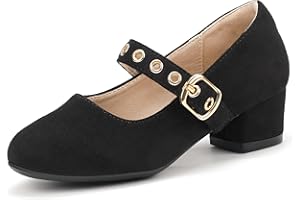 PANDANINJIA Girls Dress Shoes Little Big Kids Mary Jane Low Heels Buckle Round Toe Flower Girl Wedding Church Party School Pump Shoes