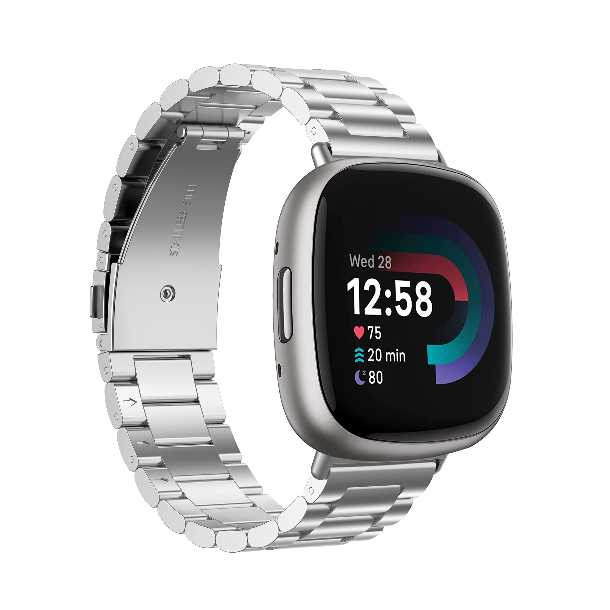 Chofit Straps Compatible with Fitbit Versa 4/Sense 2 Strap, Metal Stainless Steel Wristband Replacement Business Band for Sense 2/Versa 4 (Silver)