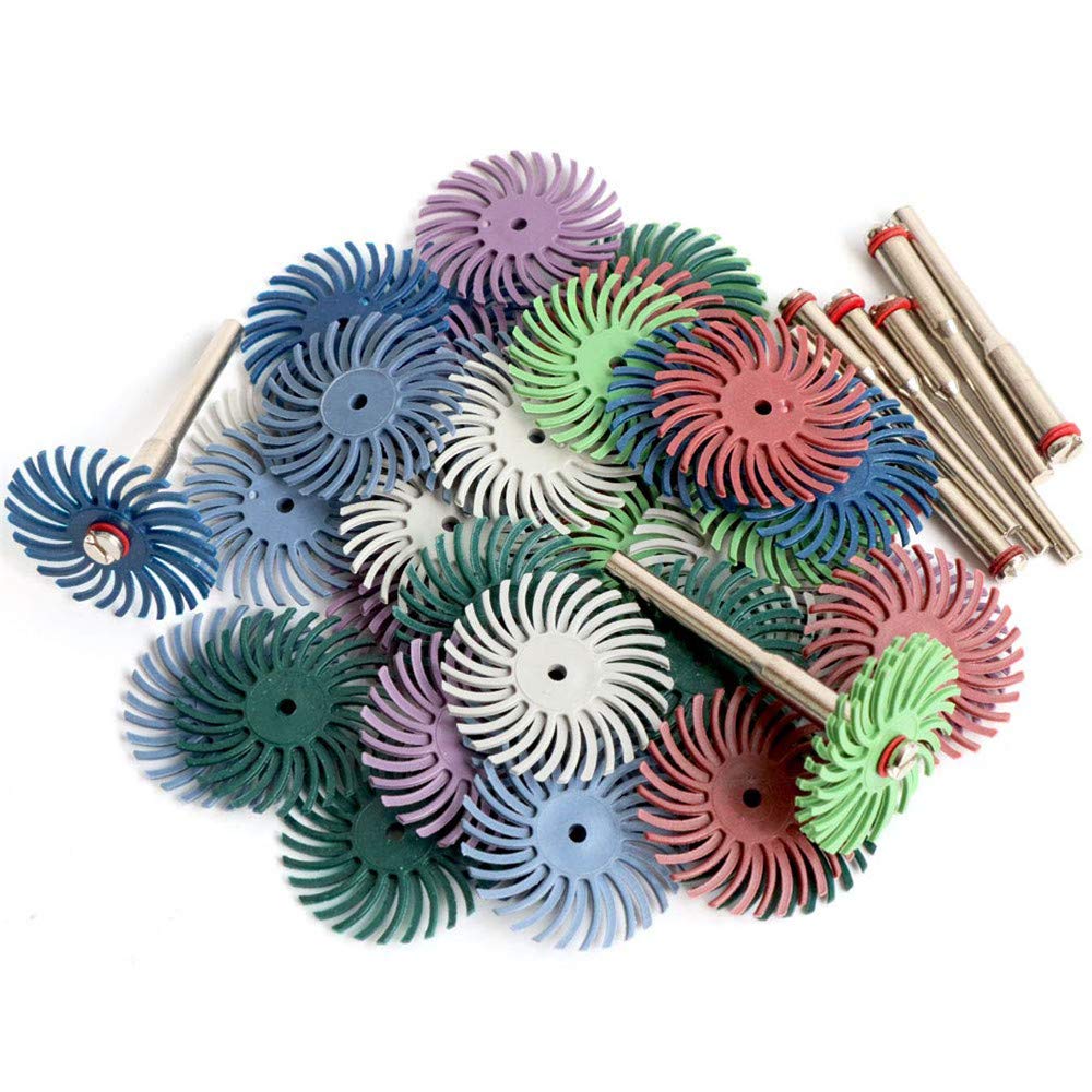 LQKYWNA 30Pcs 1 Inch/ 25mm Radial Bristle Disc Set with 4 Mandrels 80/120/220/600/1000 for Grit Abrasive Brush Gap Rotary Cleaning Polishing Wheel