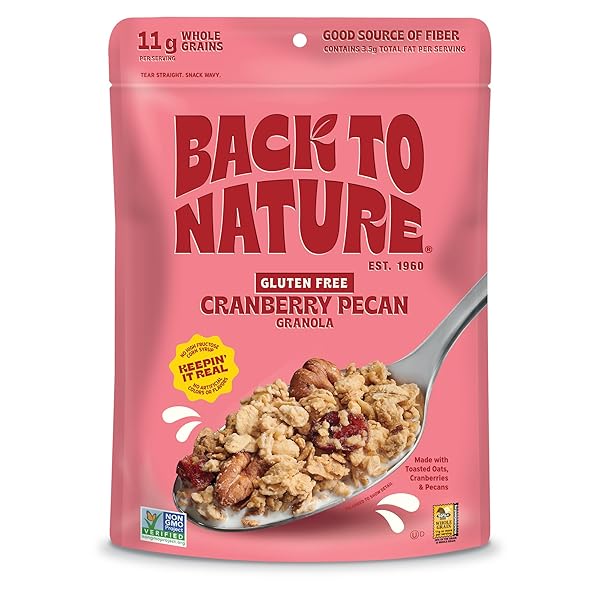 BACK TO NATURE GRANOLA CEREAL – GLUTEN FREE, NON-GMO, PLANT BASED SNACKS MADE WITH WHOLE GRAIN ROLLED OATS – CRANBERRY PECAN, 11 OUNCE (PACK OF 6