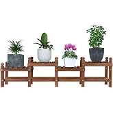 Jotboom Wood Plant Stand Indoor, Low Window Plant Bench for Multiple Plants | 4 Tiers Plant Shelf Bench Indoor,Long Flower Pot Stand Narrow Plant Holder for Living Room Balcony Office (11.8"-44'')