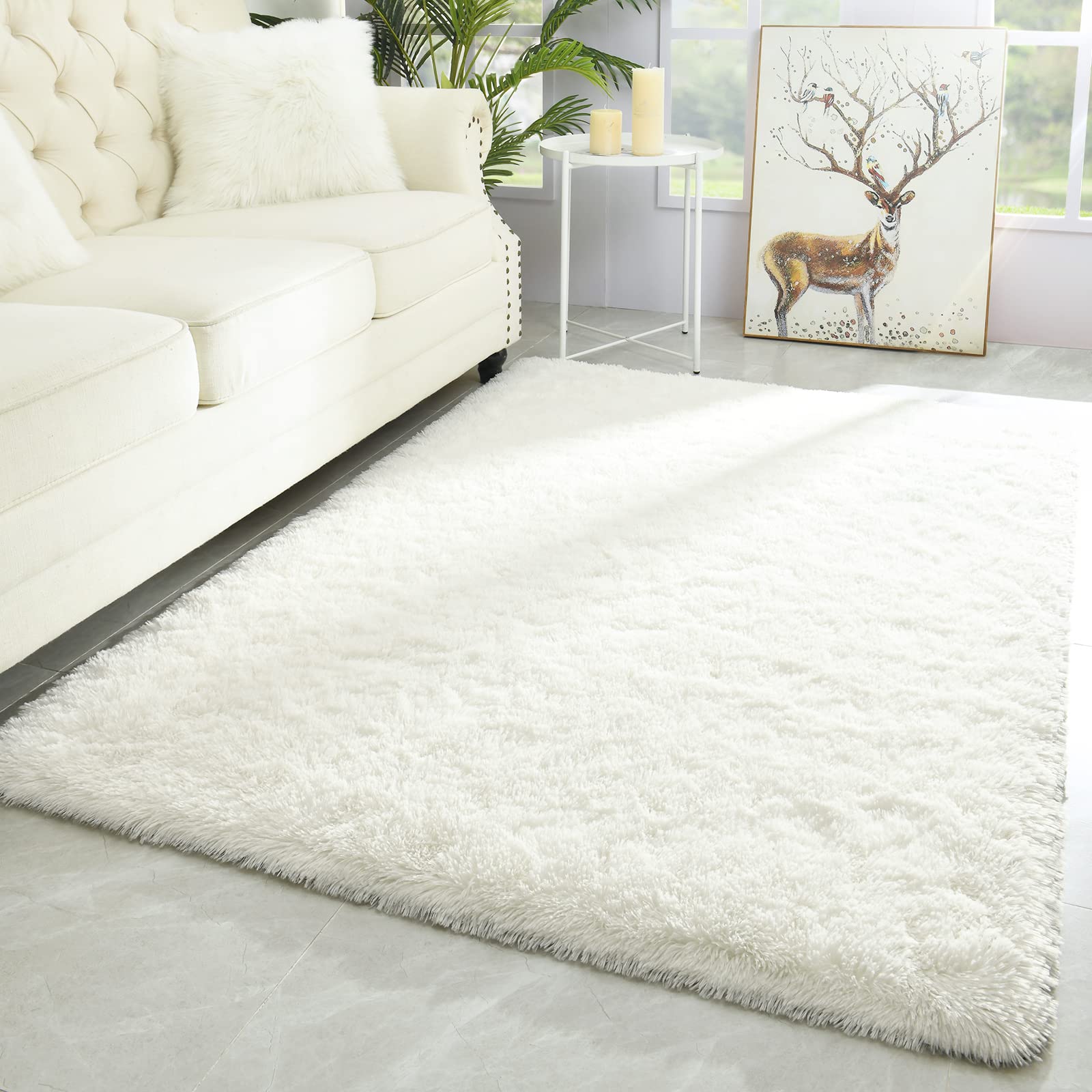 Photo 1 of Merelax Modern Soft Fluffy Large Shaggy Rug for Bedroom Livingroom Dorm Kids Room Indoor Home Decorative, Non-Slip Plush Furry Fur Area Rugs Comfy Nursery Accent Floor Carpet 4'x6' Ivory