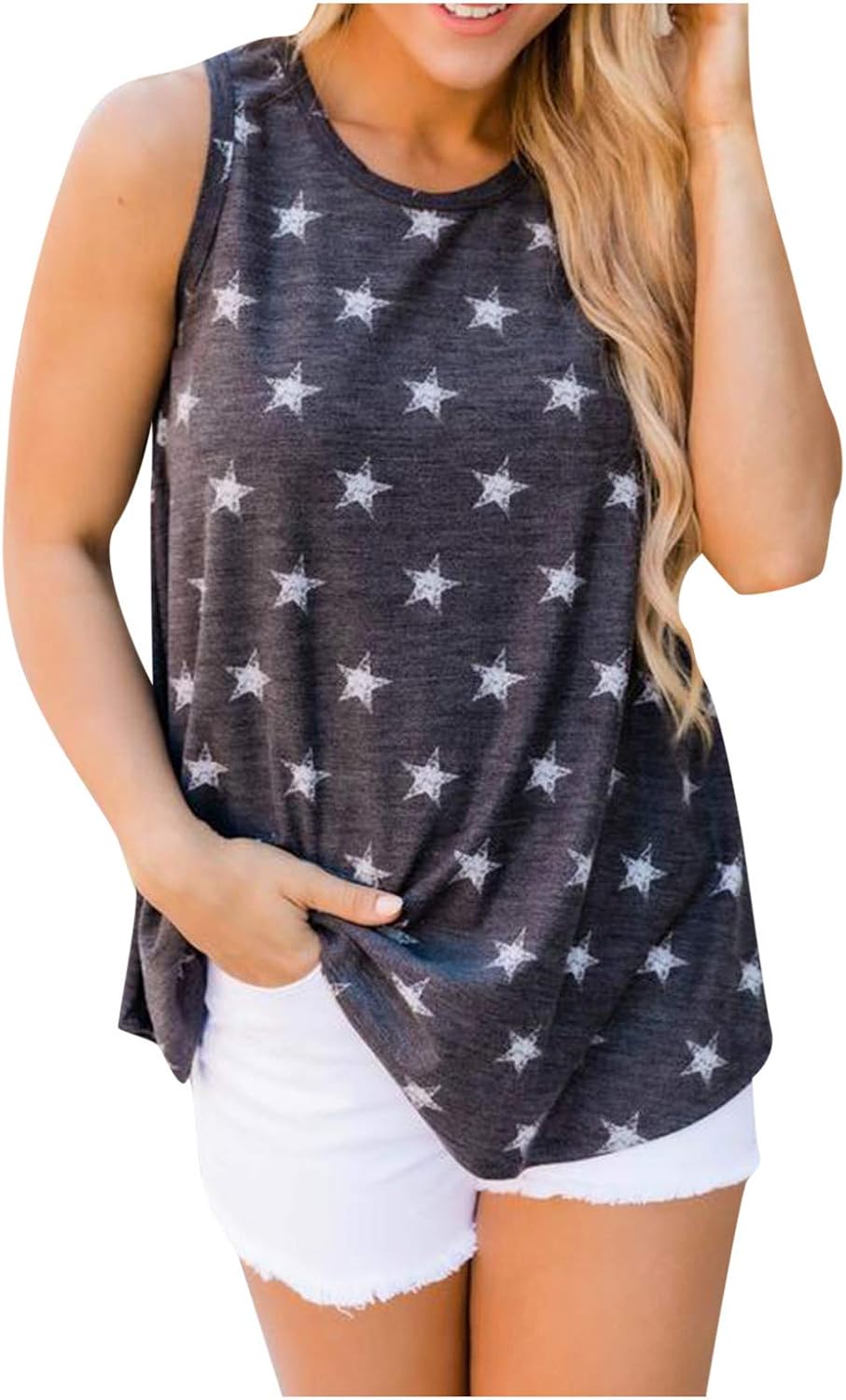 Amazon.com: Loose Fitting Tank Tops for Women Summer Casual Star Graphic Crewneck Sleeveless 