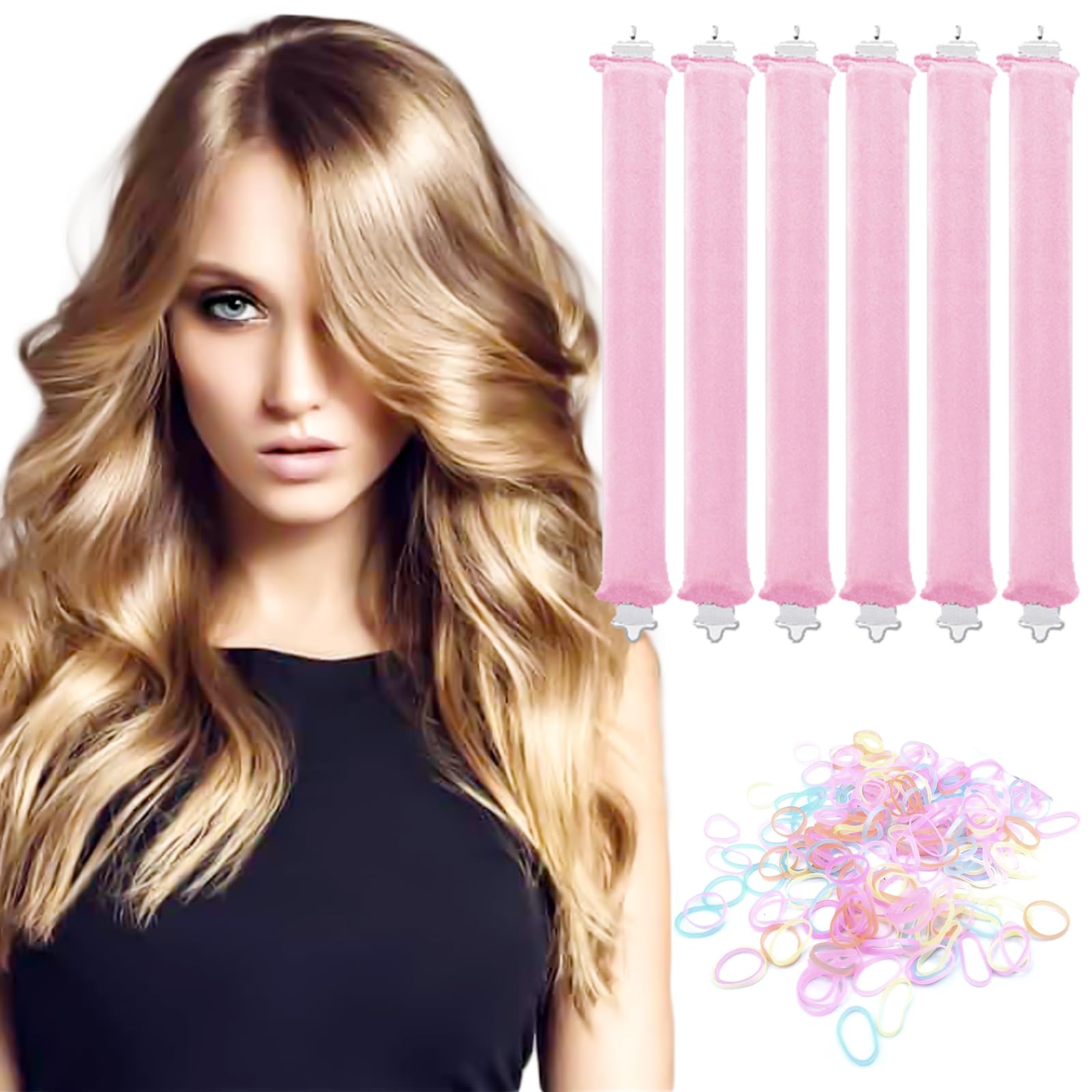 JSTHHTT 6 Pcs Heatless Curlers, Hair Curlers No Heat, Hair Curlers Set, Soft Hair Roller Rods, for Sleeping Overnight, for All Hair Types