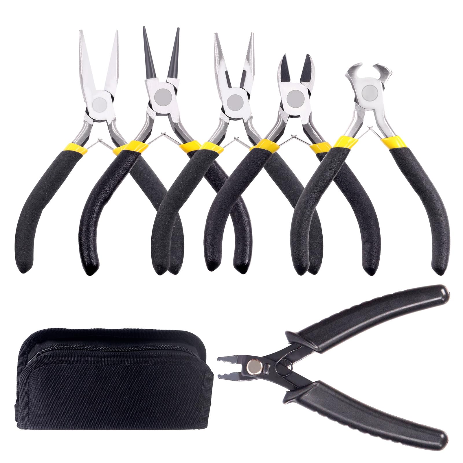 Glarks 6PCs Jewelry Tool Set Includes Round Nose, Needle Nose, End Nippers, Crimping and Wire Cutters for Jewelry Making and Repair Beading Craft