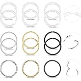 6ixGosh 18G Hypoallergenic Nose Rings Hoops Set - 316L Surgical Steel Hinged Clicker Nostril Septum Ring Plastic Hoop Ear Retainers Cartilage Helix Tragus Conch Piercings - 6/8/10/12MM
