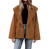 Hooever Women's Big Lapel Sweater Oversized Cardigan Fall Winter Knit Cropped Pea Coats (Caramel01-M)