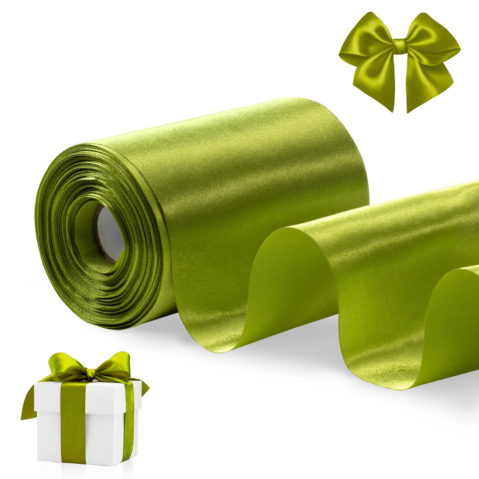 FAKILO Grass Green Satin Ribbon 4 Inch x 22 yd Wide Thick Ribbon for a Grand Opening Business Ribbon Cuttings Ceremony Bow Wedding Chairs Party Christmas Festival Decor