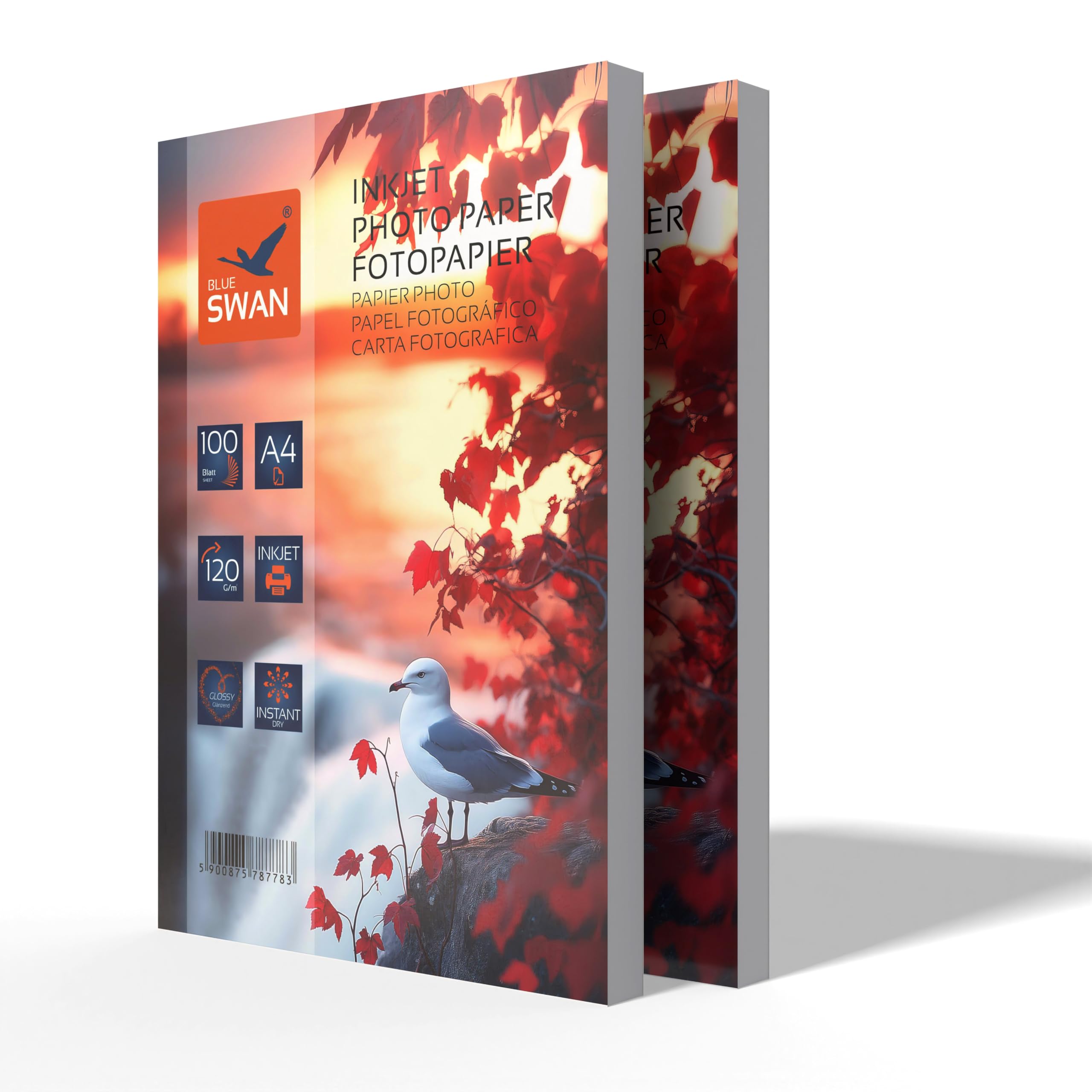 BLUE SWAN A4 Photo Paper, 120gsm, 200 Sheets High Gloss, Water-Resistant, Scratch-Resistant, Quick-Drying, Compatible with All Inkjet Printers