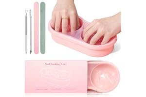 Quaferen Dual Nail Soaking Bowl: 2-in-1 Nail Polish Remover Manicure Bowl with Cuticle Tools for Women, Time-Saving Soak Off Acrylic Nail Removal Kit for Salon Home (Normal Size, Pink)