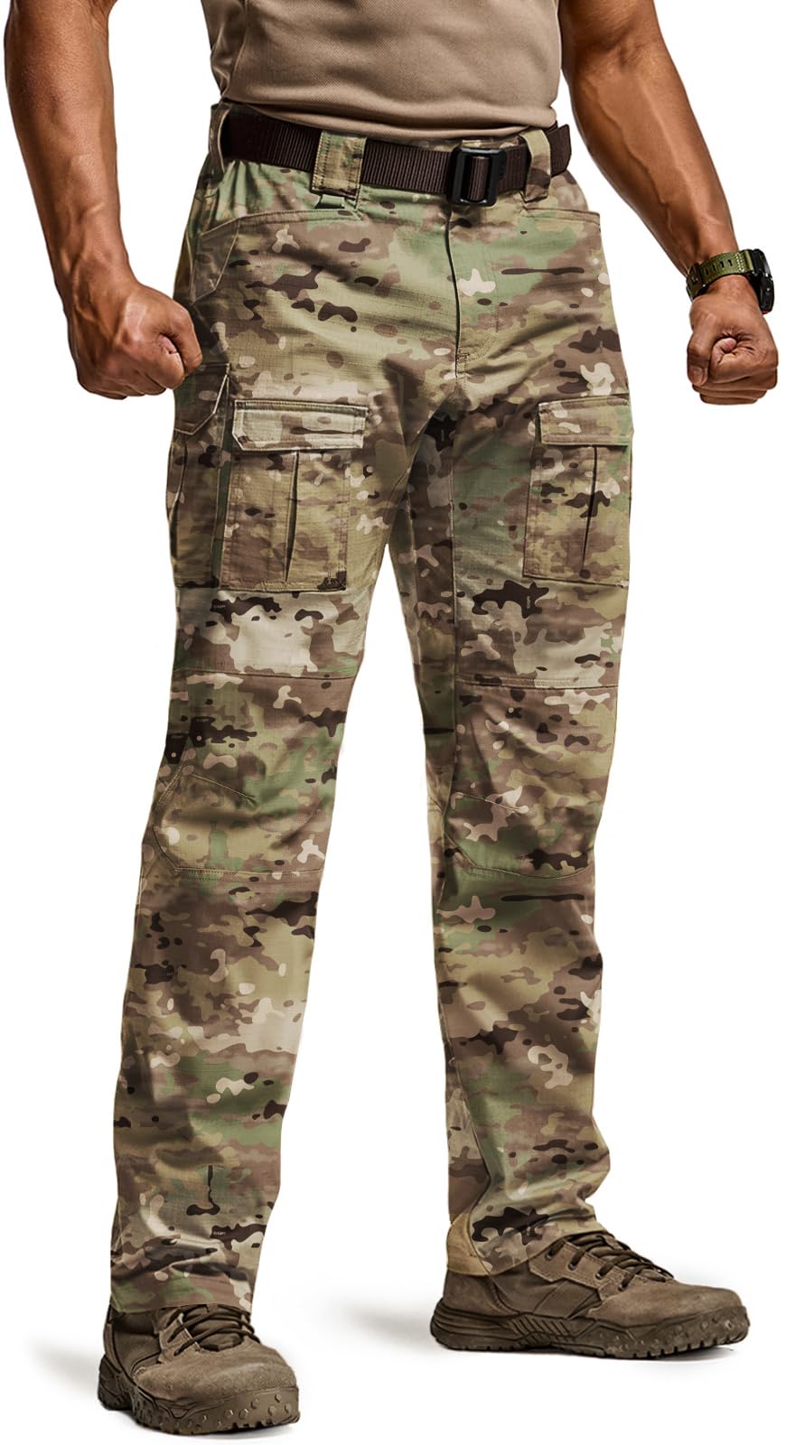 CQR Men's Flex Ripstop Tactical Pants, Water Resistant Stretch Cargo Pants, Lightweight EDC Hiking Work Pants, Breacher Camo Utility Camo, 38W x 34L Image