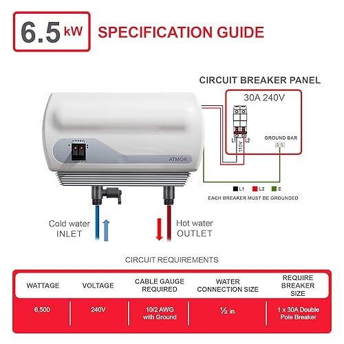 Atmor AT-900-06 Tankless Water Heater Electric, White in
