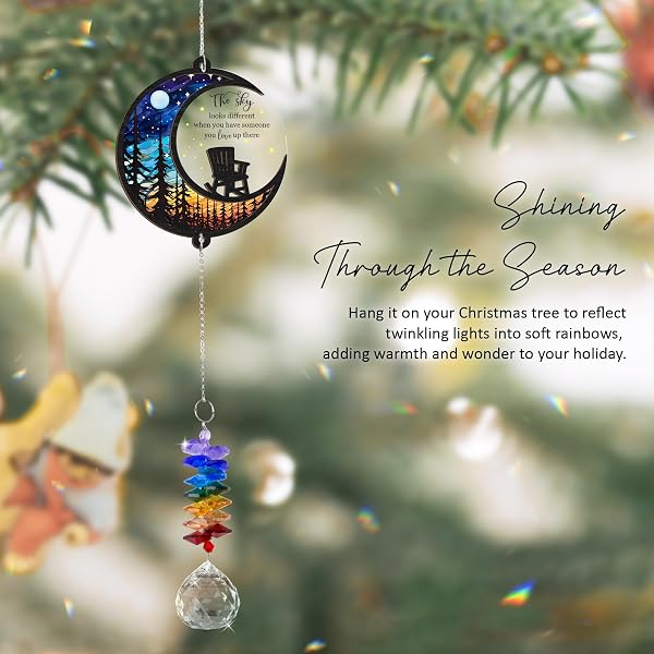 GIFTELIX MEMORIAL SUNCATCHER – MOON CHAIR ORNAMENT – SYMPATHY GIFT FOR LOSS OF LOVED ONE – BEREAVEMENT GIFTS MEMORIAL RAINBOW MAKER – REMEMBRANCE ORNAMENT – FUNERAL KEEPSAKE