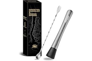 KITESSENSU Muddler and bar Spoon, 8 Inch Stainless Steel Muddler for Cocktails, Excellent Choice for Mojitos, Caipirinhas, Fr